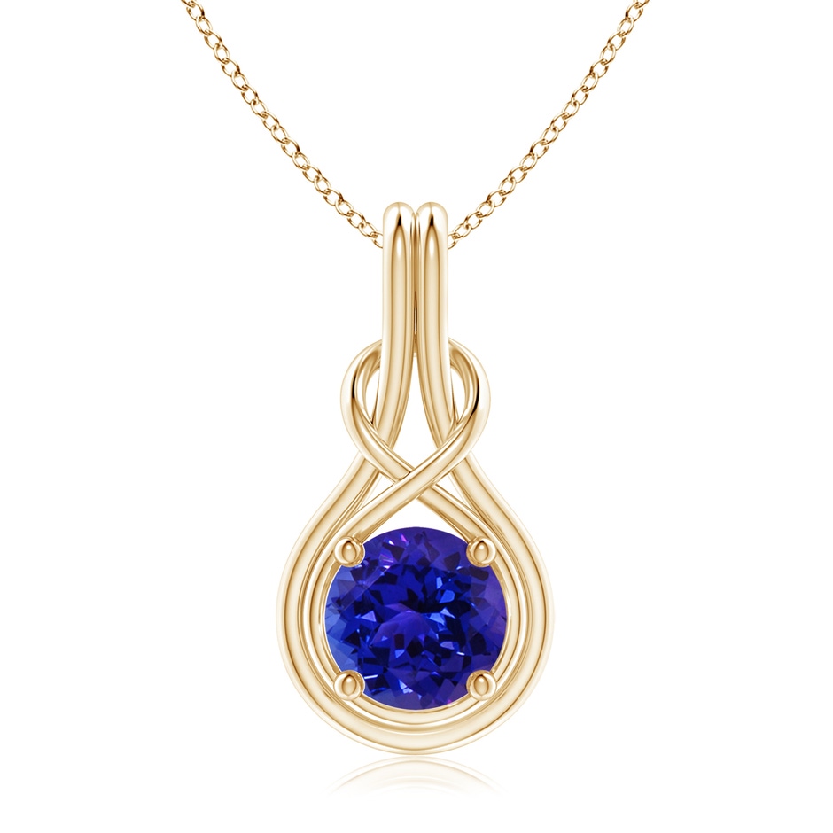 8mm AAAA Round Tanzanite Solitaire Infinity Knot Pendant in Yellow Gold 