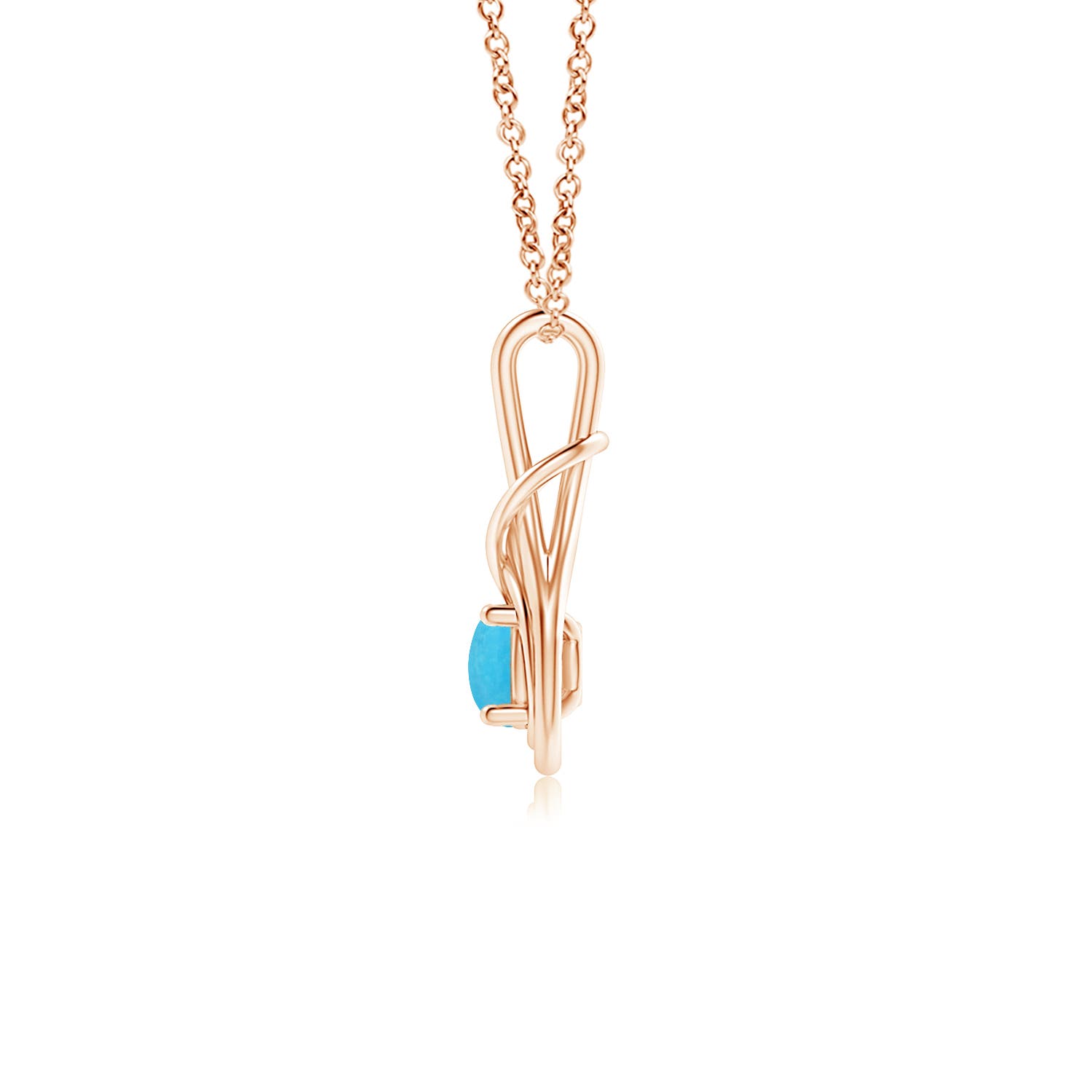 5mm A Round Turquoise Solitaire Infinity Knot Pendant in Rose Gold - side 1