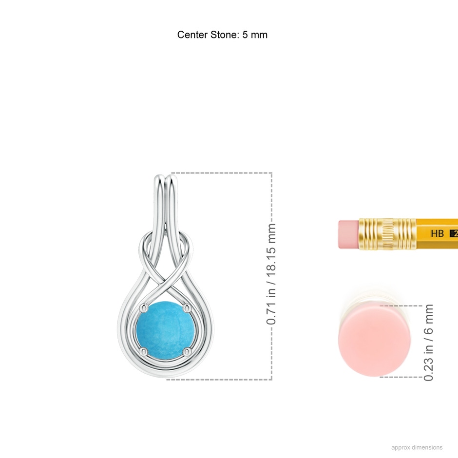 5mm A Round Turquoise Solitaire Infinity Knot Pendant in S999 Silver ruler