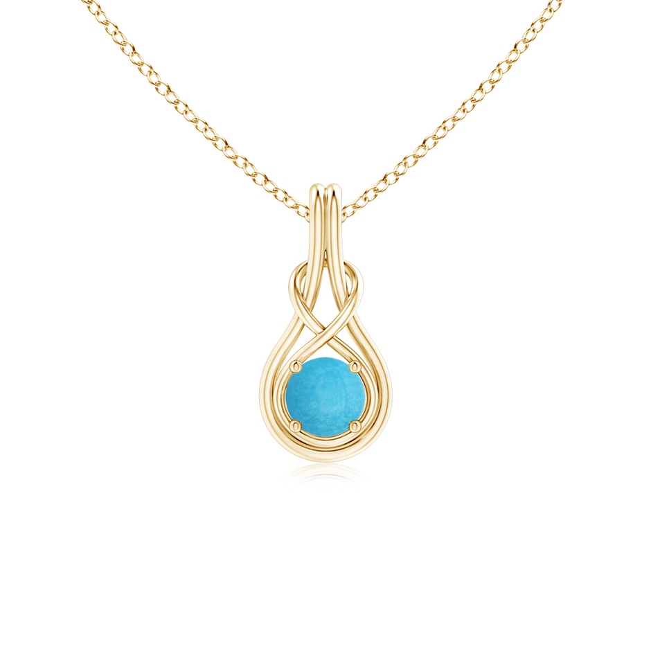 5mm A Round Turquoise Solitaire Infinity Knot Pendant in Yellow Gold 
