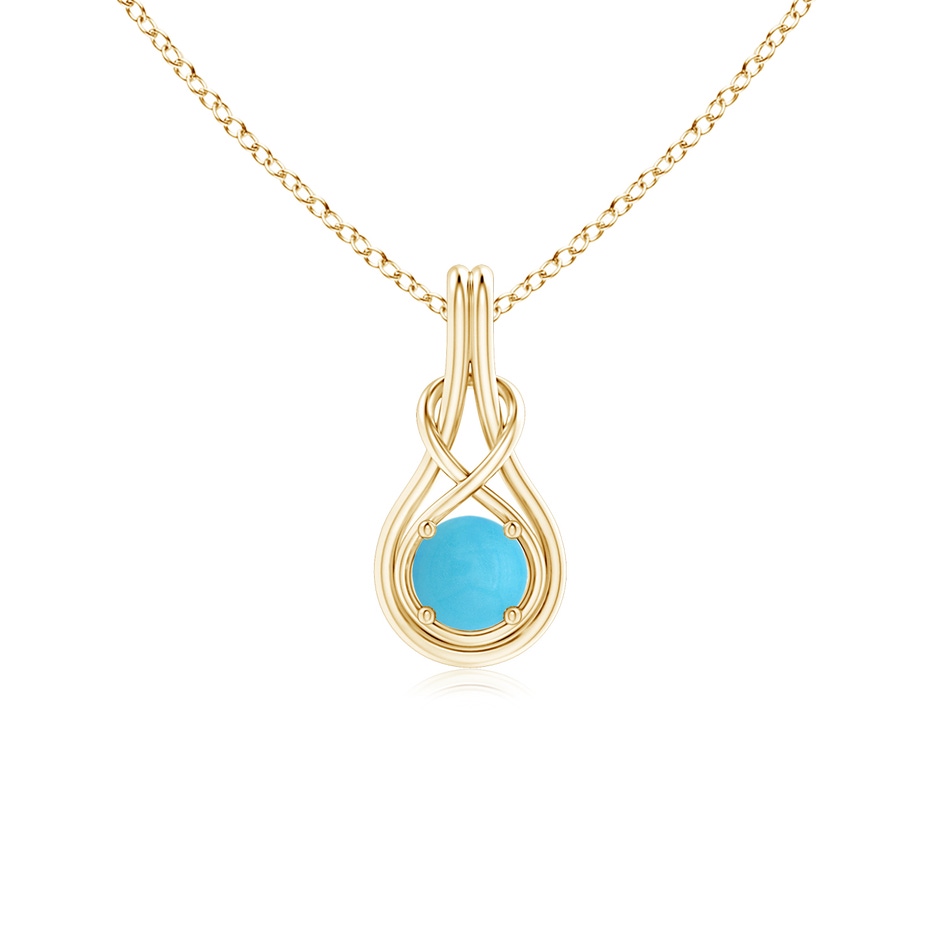 5mm AA Round Turquoise Solitaire Infinity Knot Pendant in Yellow Gold 