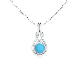 5mm AAA Round Turquoise Solitaire Infinity Knot Pendant in White Gold