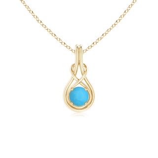 5mm AAA Round Turquoise Solitaire Infinity Knot Pendant in Yellow Gold