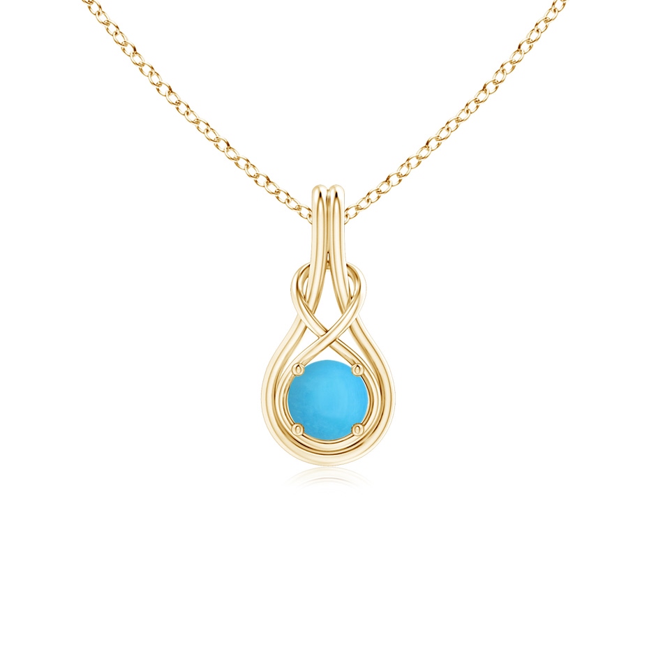 5mm AAA Round Turquoise Solitaire Infinity Knot Pendant in Yellow Gold 