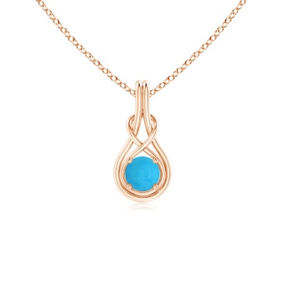 5mm AAAA Round Turquoise Solitaire Infinity Knot Pendant in Rose Gold