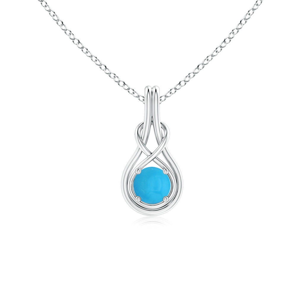 5mm AAAA Round Turquoise Solitaire Infinity Knot Pendant in S999 Silver