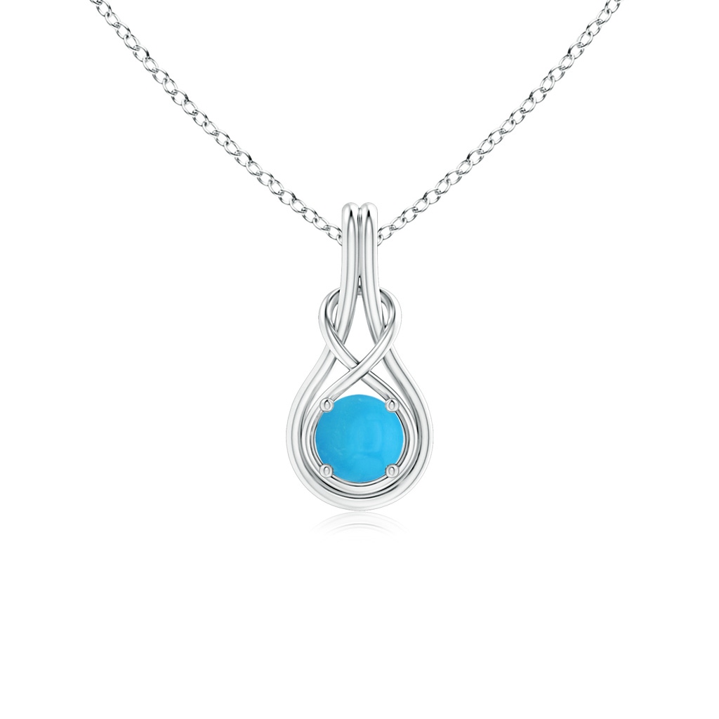 5mm AAAA Round Turquoise Solitaire Infinity Knot Pendant in White Gold