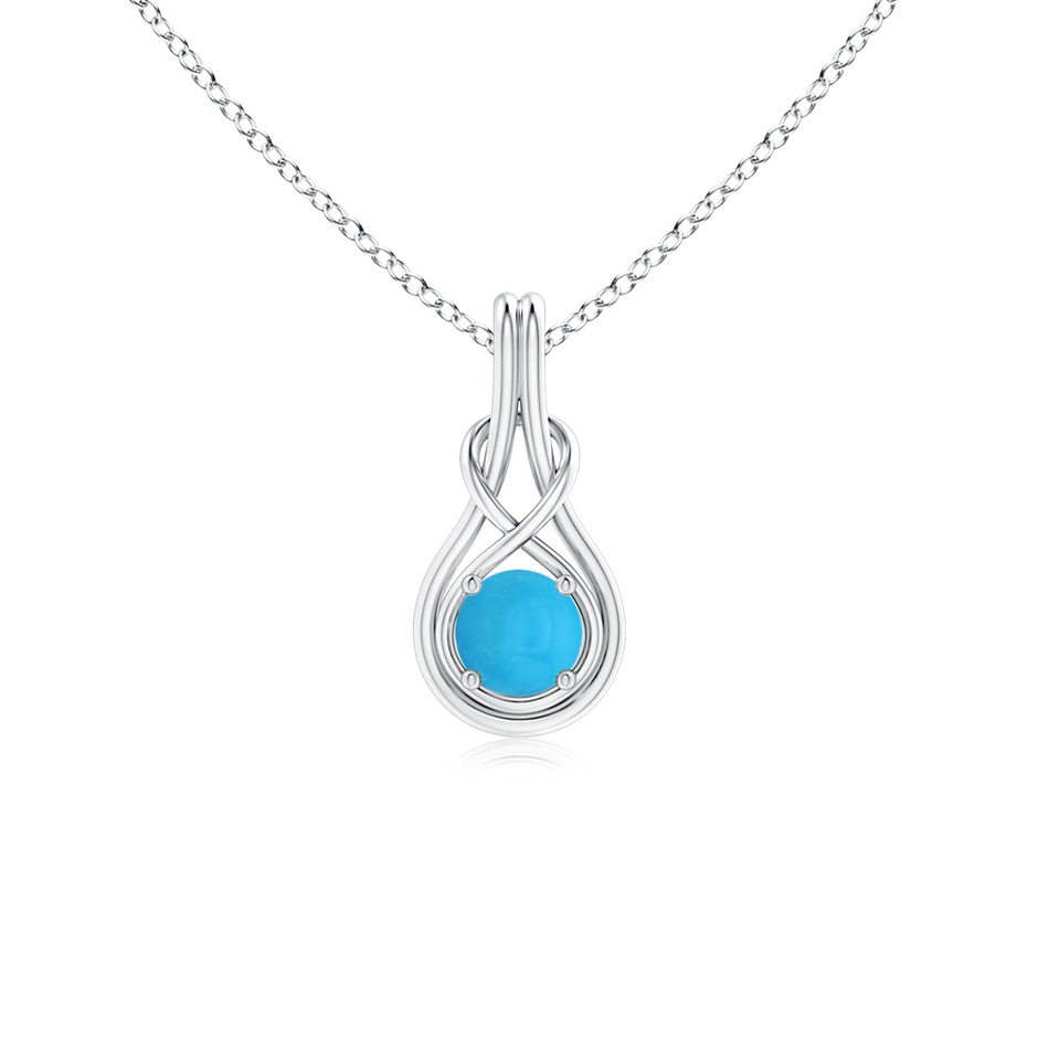5mm AAAA Round Turquoise Solitaire Infinity Knot Pendant in White Gold 