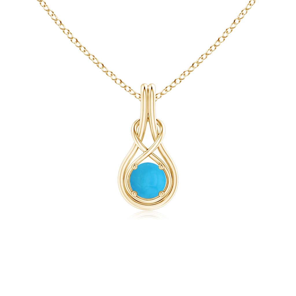 5mm AAAA Round Turquoise Solitaire Infinity Knot Pendant in Yellow Gold