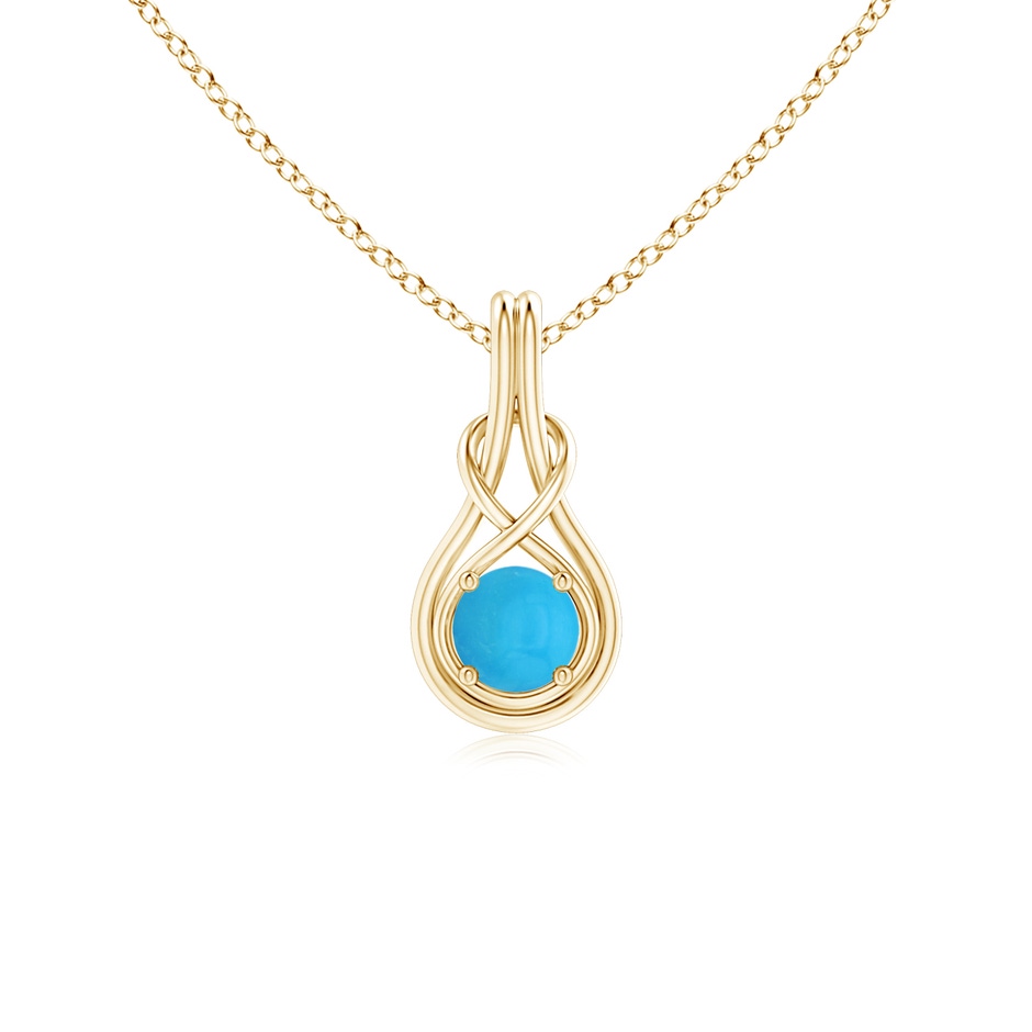 5mm AAAA Round Turquoise Solitaire Infinity Knot Pendant in Yellow Gold 