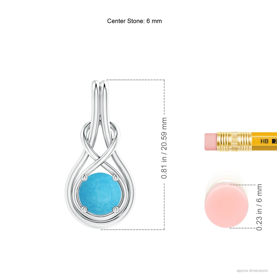 6mm A Round Turquoise Solitaire Infinity Knot Pendant in S999 Silver ruler