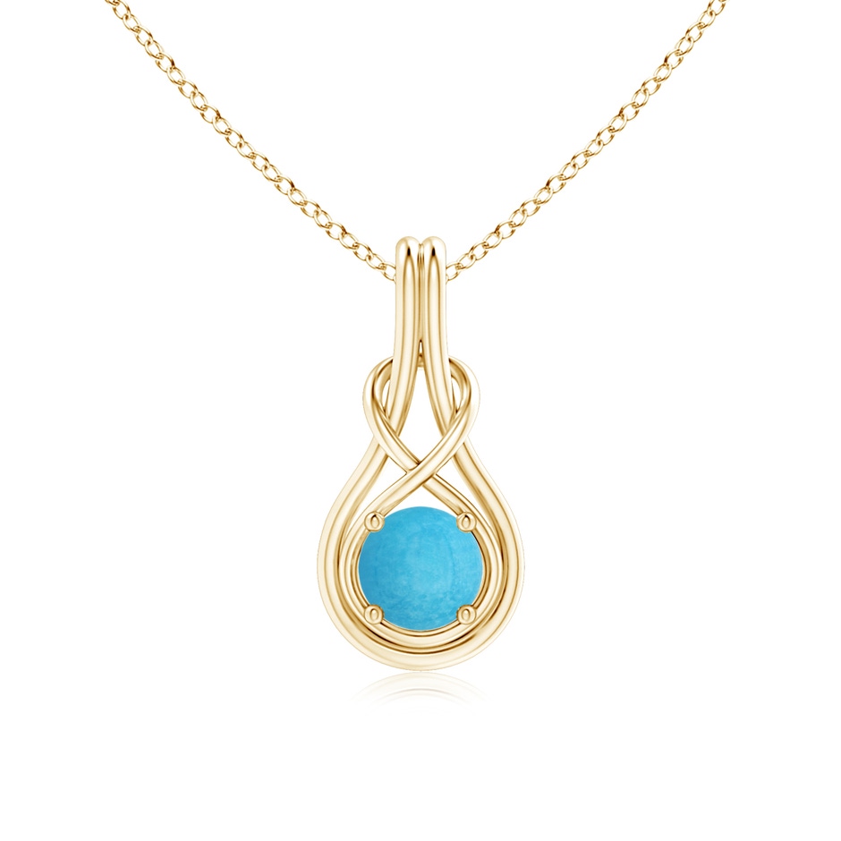 6mm A Round Turquoise Solitaire Infinity Knot Pendant in Yellow Gold 