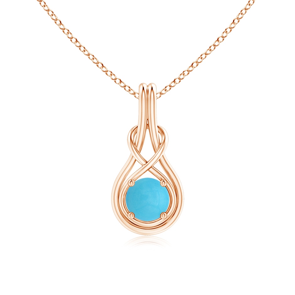 6mm AA Round Turquoise Solitaire Infinity Knot Pendant in Rose Gold 