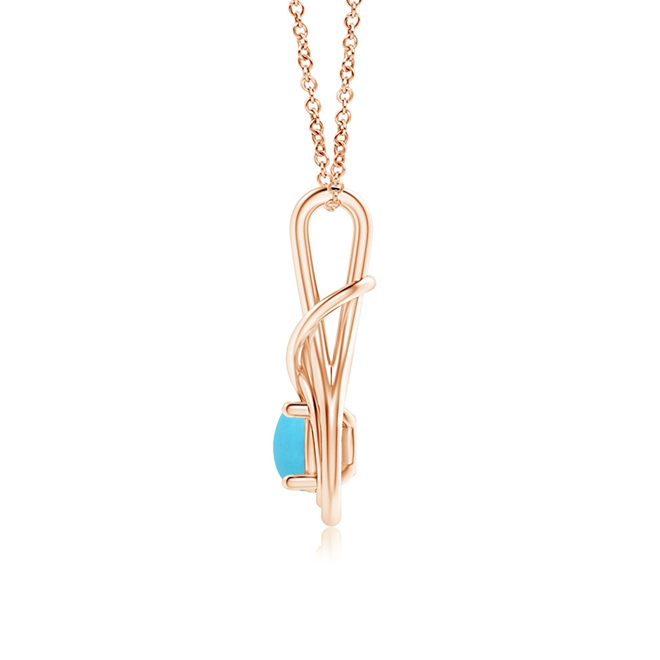 6mm AA Round Turquoise Solitaire Infinity Knot Pendant in Rose Gold side 1
