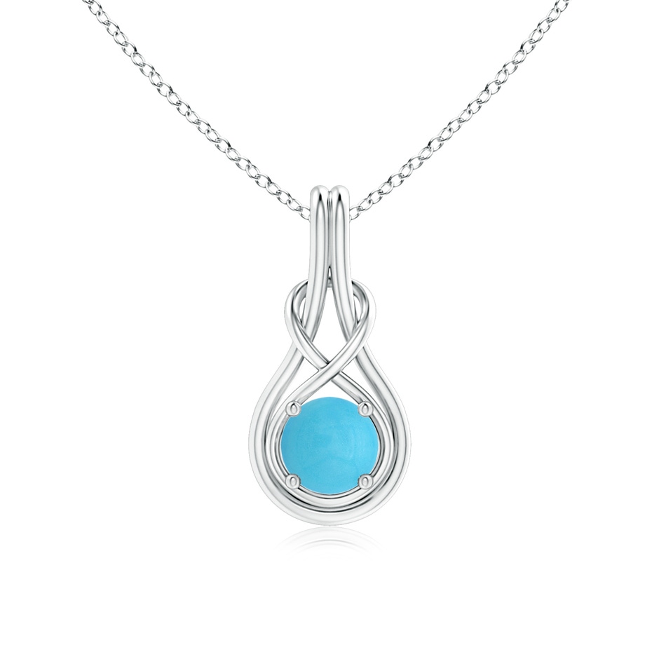 6mm AA Round Turquoise Solitaire Infinity Knot Pendant in White Gold 