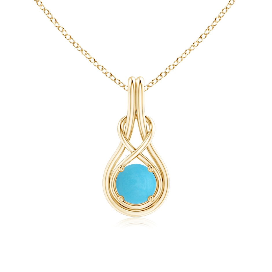 6mm AA Round Turquoise Solitaire Infinity Knot Pendant in Yellow Gold 