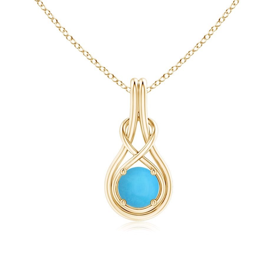 6mm AAA Round Turquoise Solitaire Infinity Knot Pendant in Yellow Gold 