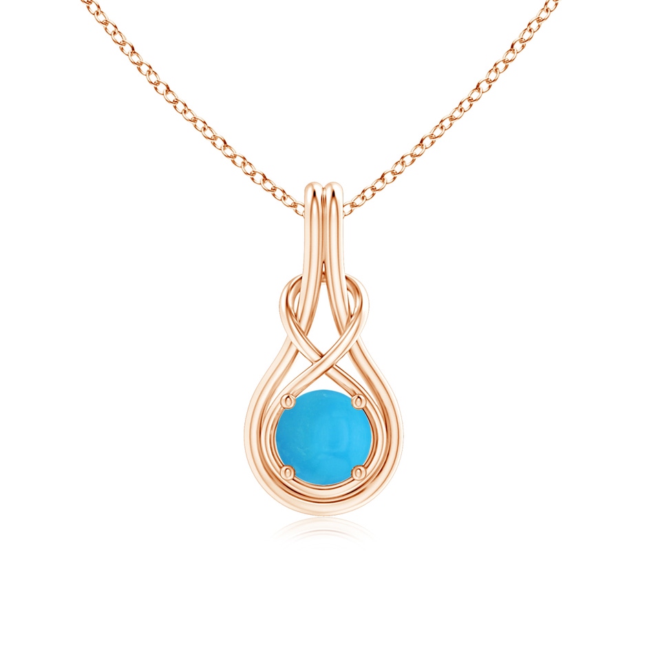 6mm AAAA Round Turquoise Solitaire Infinity Knot Pendant in Rose Gold 