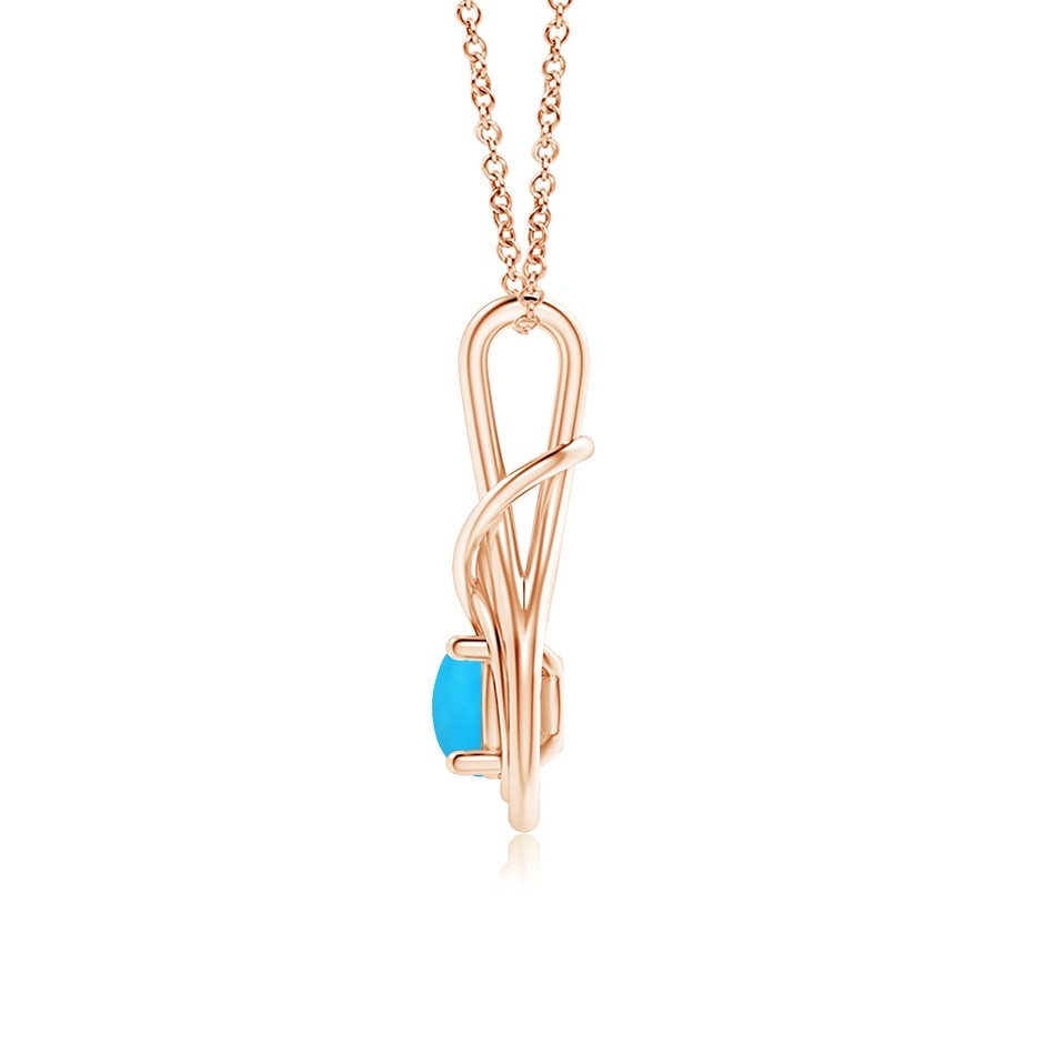 6mm AAAA Round Turquoise Solitaire Infinity Knot Pendant in Rose Gold side 1