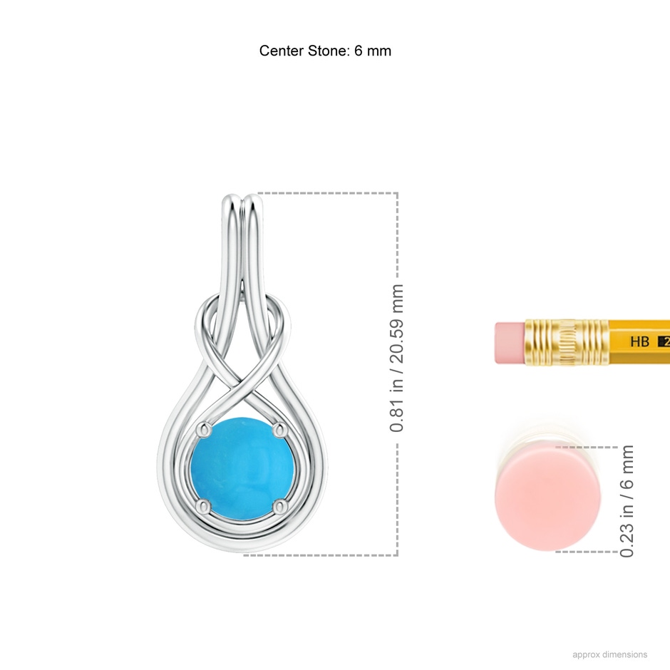 6mm AAAA Round Turquoise Solitaire Infinity Knot Pendant in S999 Silver ruler