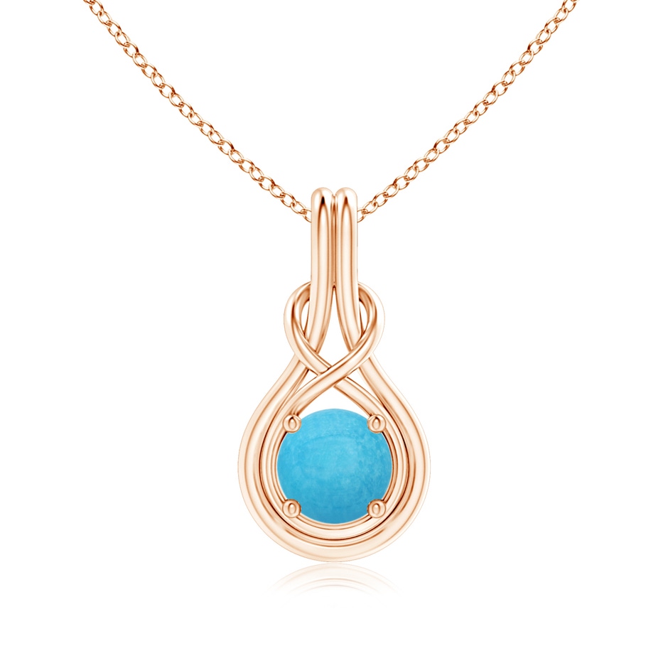 7mm A Round Turquoise Solitaire Infinity Knot Pendant in Rose Gold 