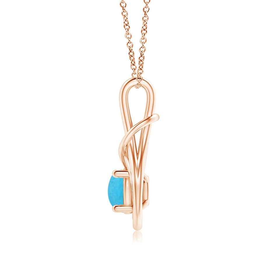 7mm A Round Turquoise Solitaire Infinity Knot Pendant in Rose Gold side 1