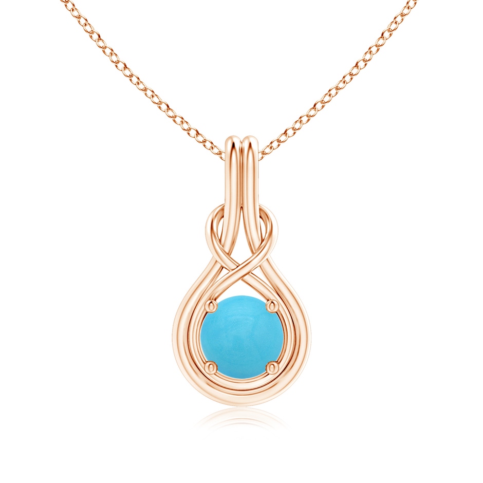 7mm AA Round Turquoise Solitaire Infinity Knot Pendant in Rose Gold 