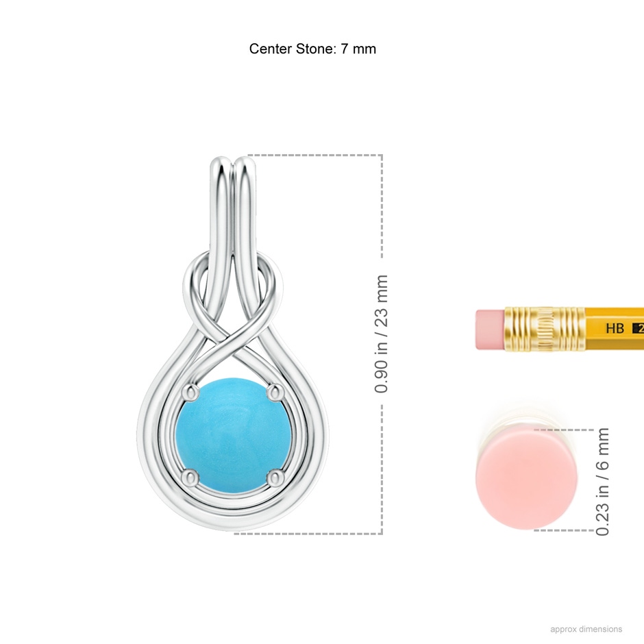 7mm AA Round Turquoise Solitaire Infinity Knot Pendant in White Gold ruler