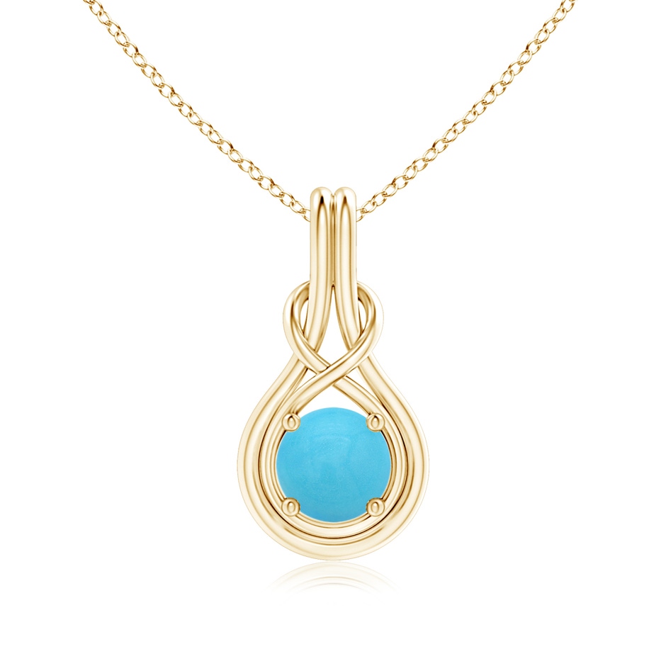 7mm AA Round Turquoise Solitaire Infinity Knot Pendant in Yellow Gold 