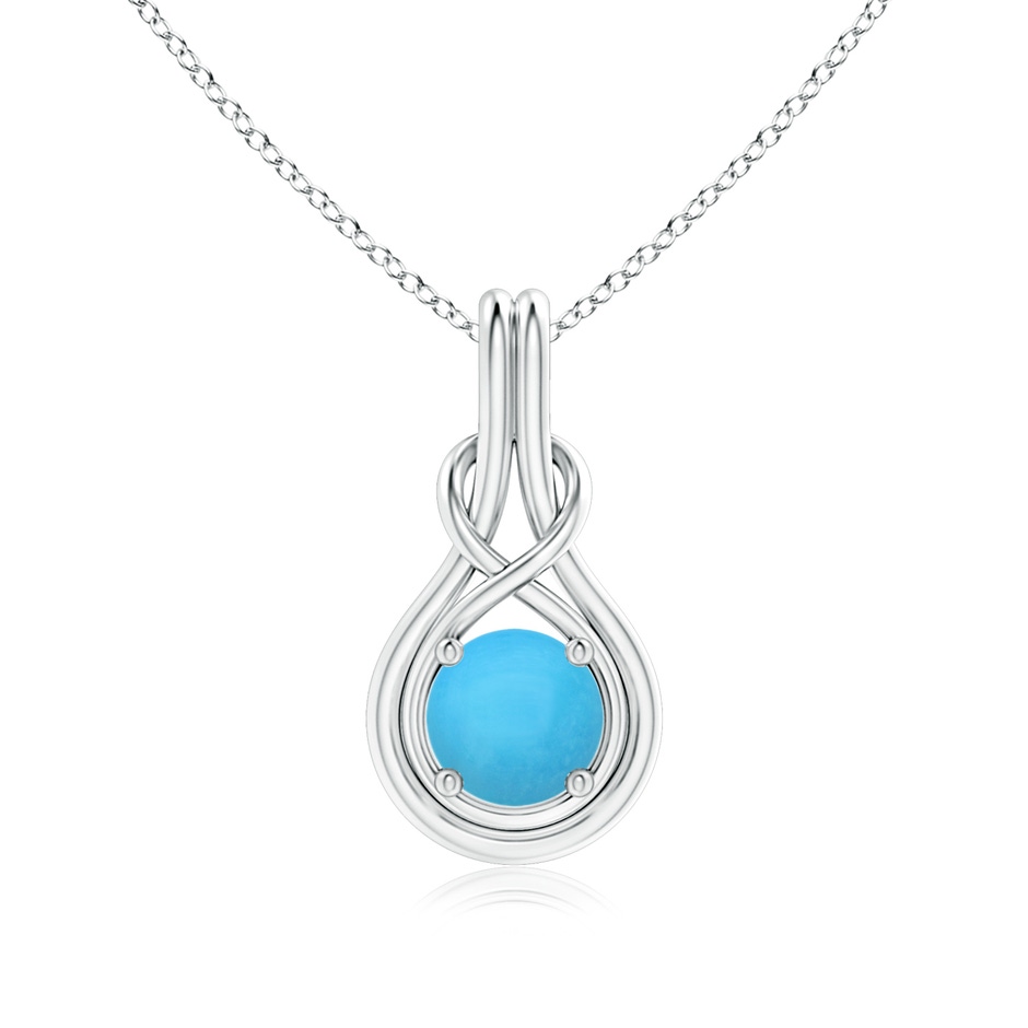 7mm AAA Round Turquoise Solitaire Infinity Knot Pendant in S999 Silver 