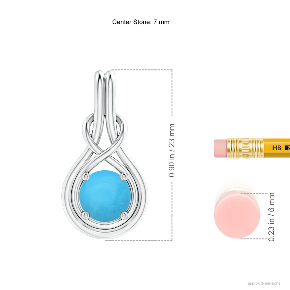 7mm AAA Round Turquoise Solitaire Infinity Knot Pendant in S999 Silver ruler