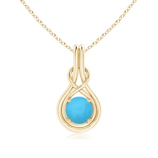 7mm AAA Round Turquoise Solitaire Infinity Knot Pendant in Yellow Gold