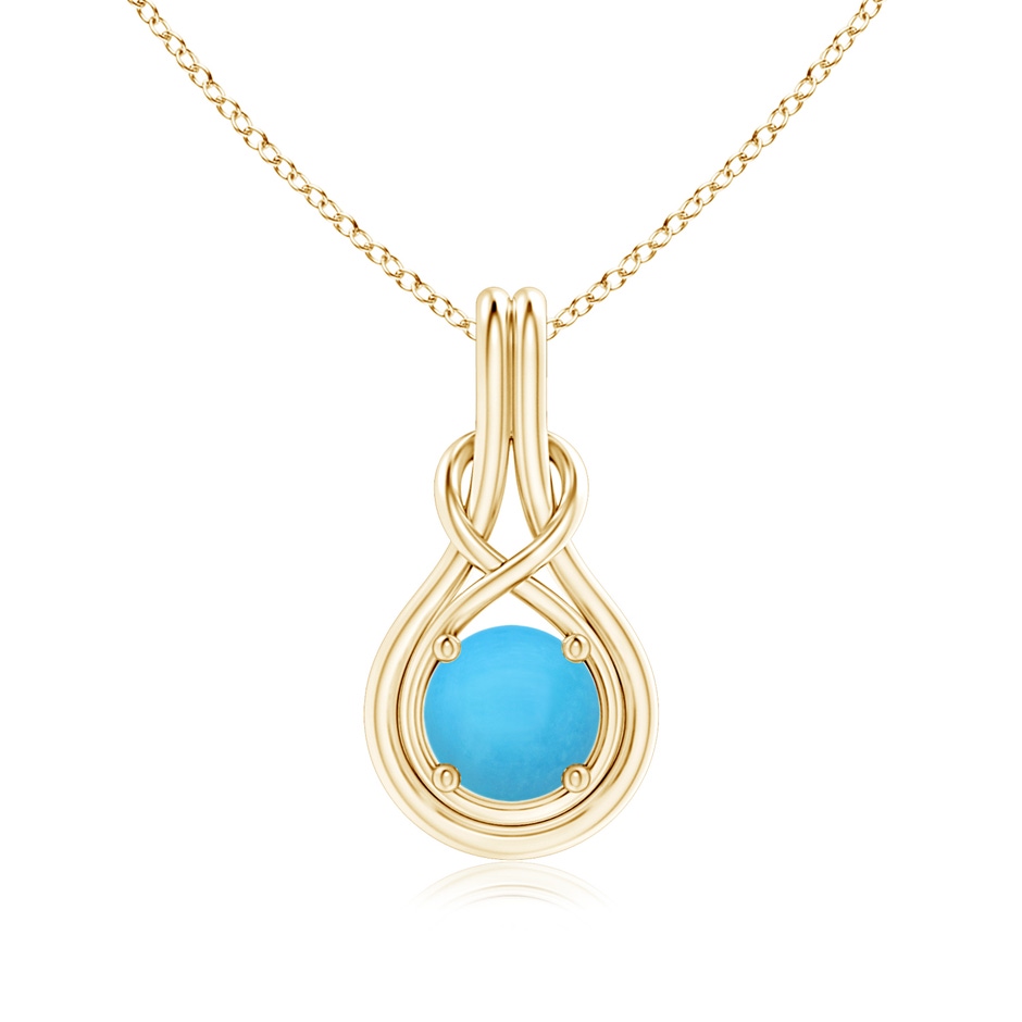 7mm AAA Round Turquoise Solitaire Infinity Knot Pendant in Yellow Gold 