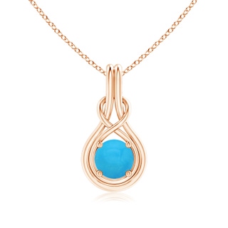 7mm AAAA Round Turquoise Solitaire Infinity Knot Pendant in Rose Gold