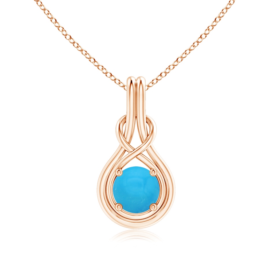 7mm AAAA Round Turquoise Solitaire Infinity Knot Pendant in Rose Gold 