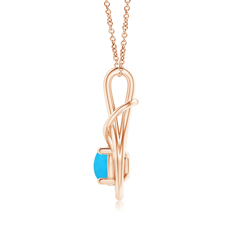 7mm AAAA Round Turquoise Solitaire Infinity Knot Pendant in Rose Gold side 1