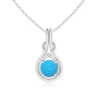 7mm AAAA Round Turquoise Solitaire Infinity Knot Pendant in White Gold