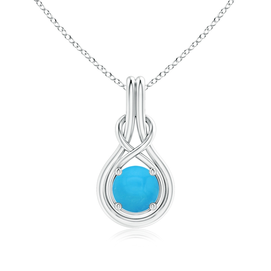 7mm AAAA Round Turquoise Solitaire Infinity Knot Pendant in White Gold 
