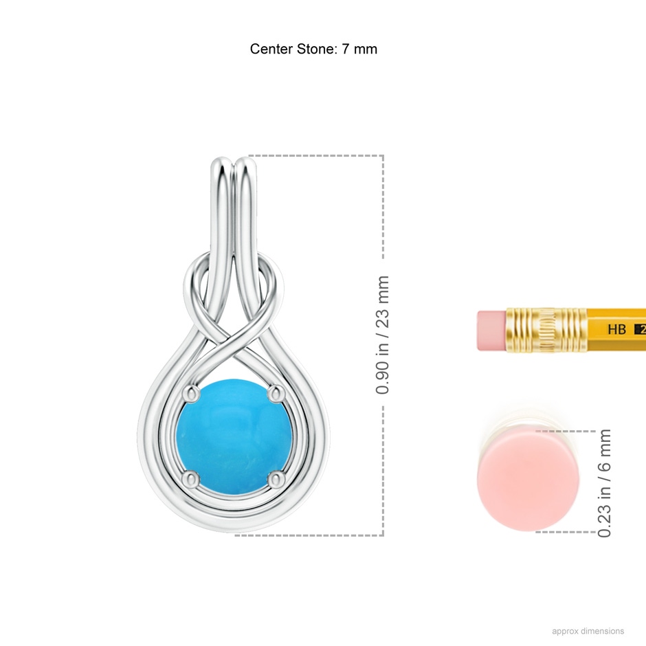 7mm AAAA Round Turquoise Solitaire Infinity Knot Pendant in White Gold ruler
