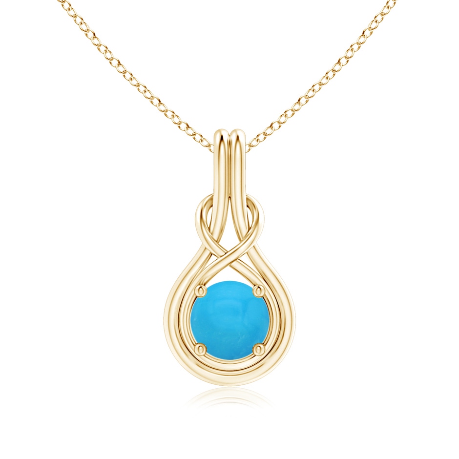 7mm AAAA Round Turquoise Solitaire Infinity Knot Pendant in Yellow Gold 