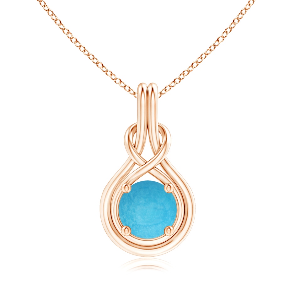 8mm A Round Turquoise Solitaire Infinity Knot Pendant in Rose Gold 