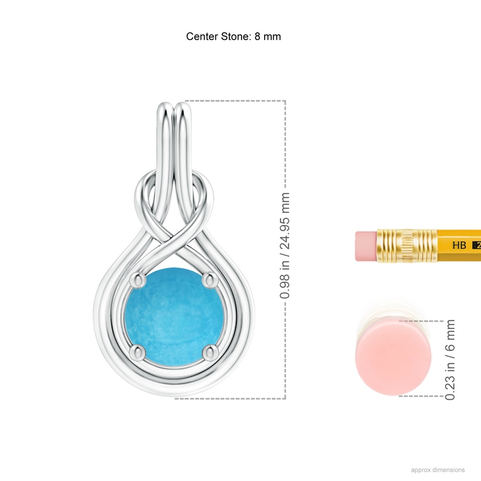 8mm A Round Turquoise Solitaire Infinity Knot Pendant in S999 Silver ruler