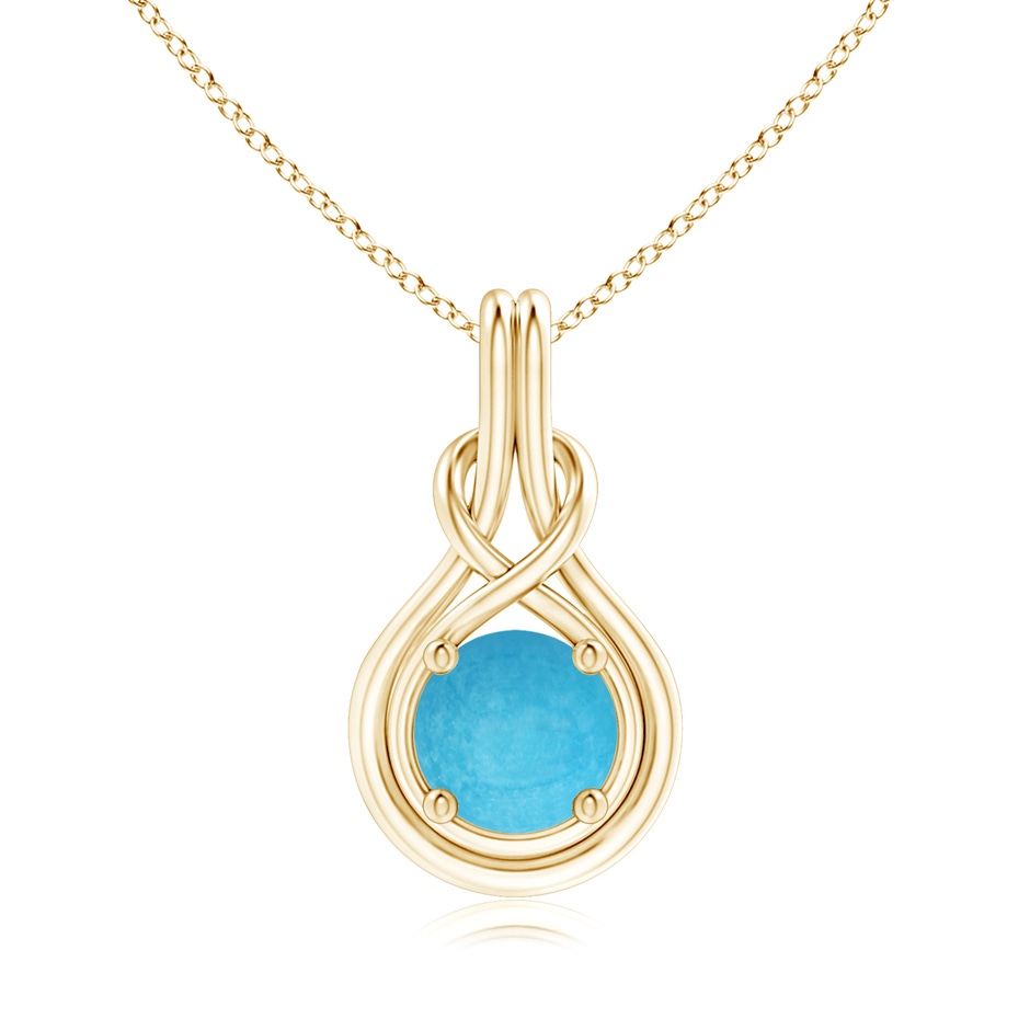 8mm A Round Turquoise Solitaire Infinity Knot Pendant in Yellow Gold 