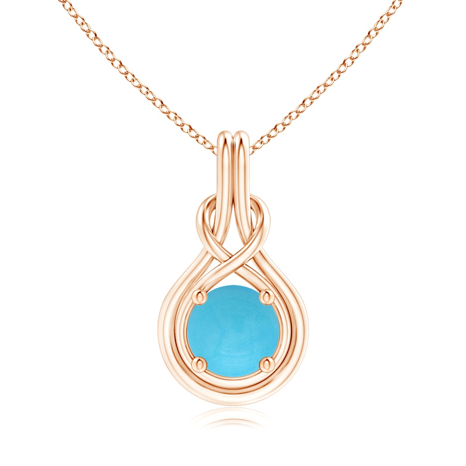8mm AA Round Turquoise Solitaire Infinity Knot Pendant in Rose Gold 