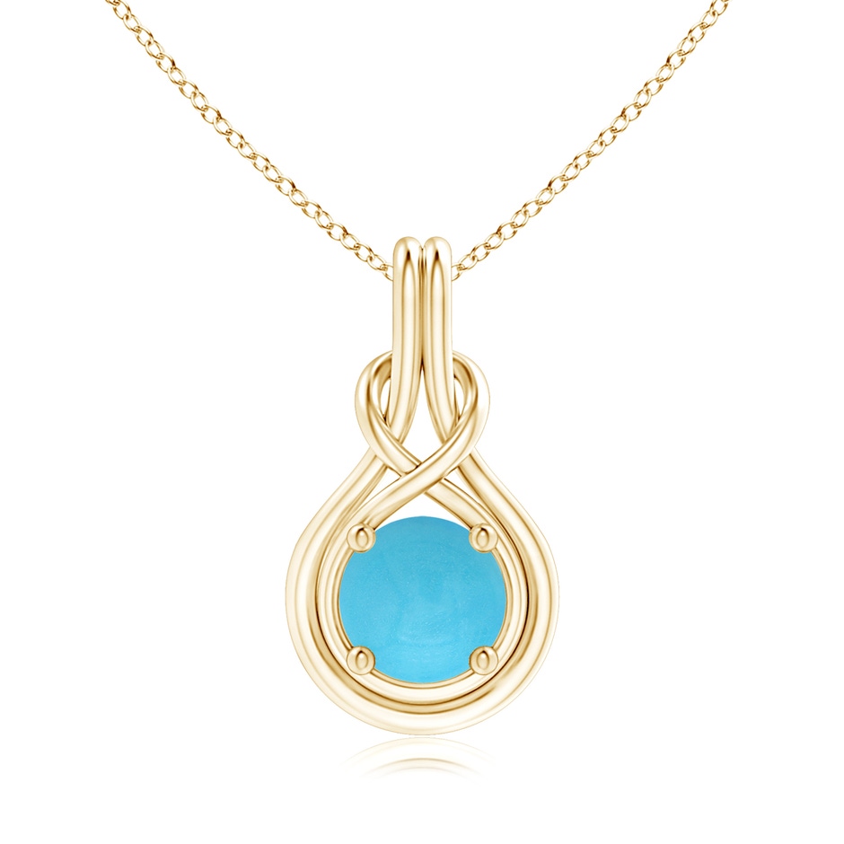 8mm AA Round Turquoise Solitaire Infinity Knot Pendant in Yellow Gold 