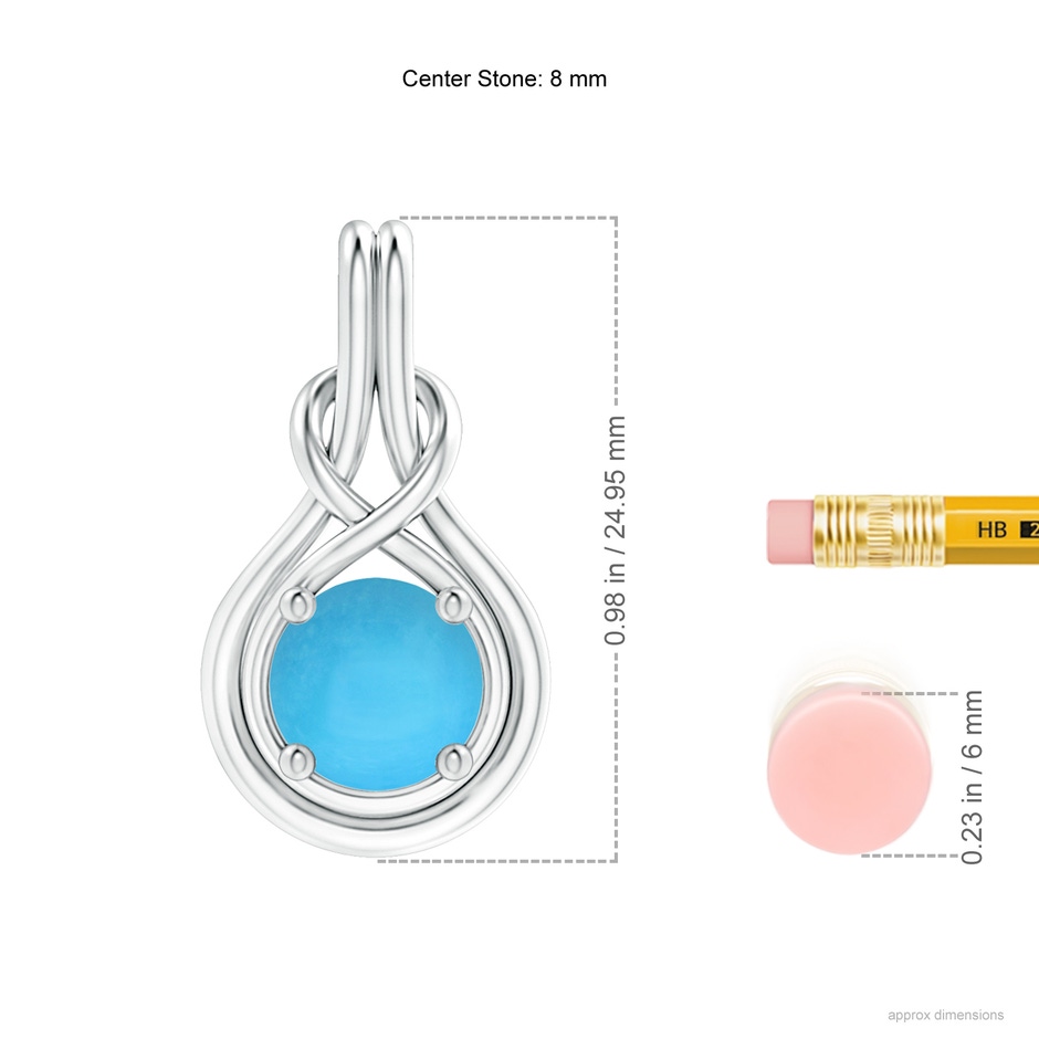 8mm AAA Round Turquoise Solitaire Infinity Knot Pendant in White Gold ruler
