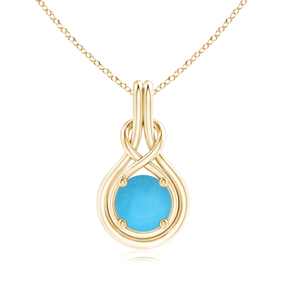 8mm AAA Round Turquoise Solitaire Infinity Knot Pendant in Yellow Gold 