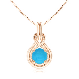 8mm AAAA Round Turquoise Solitaire Infinity Knot Pendant in Rose Gold