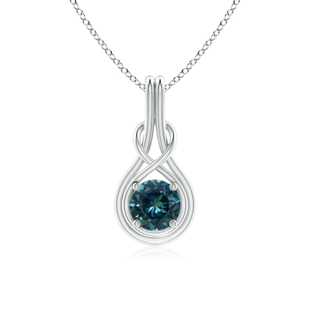 6mm AAA Round Teal Montana Sapphire Solitaire Infinity Knot Pendant in White Gold