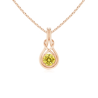 5.1mm AAAA Round Fancy Intense Yellow Diamond Solitaire Infinity Knot Pendant in 9K Rose Gold